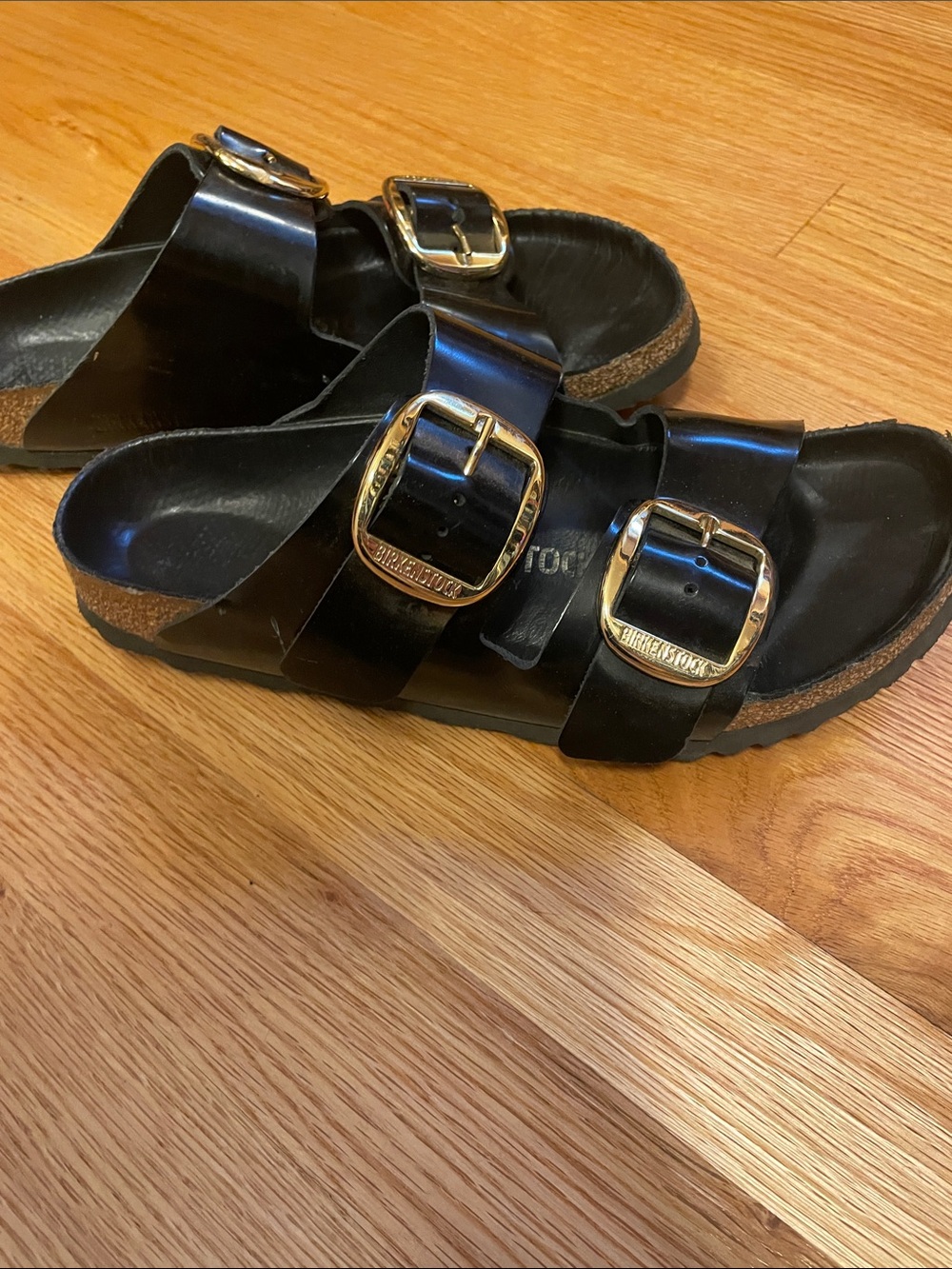 Birkenstock Women's Black Arizona Sandals with Gold Buckles - Picture 5 of 6